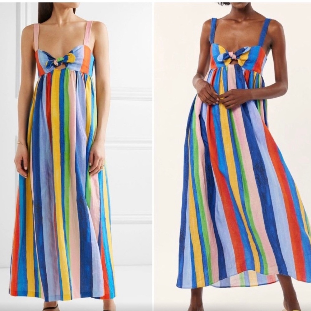 Mara Hoffman - Multicolored Striped Sleeveless Linen Maxi Dress W/ Cutout Sz 8